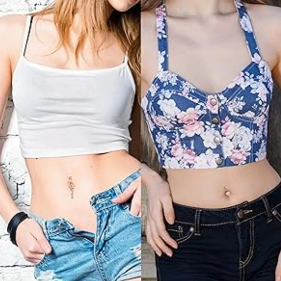 Nollie Floral Print Denim Bustier Large Festval Girlhoodcore boho Cowgirl Indie - Picture 9 of 12